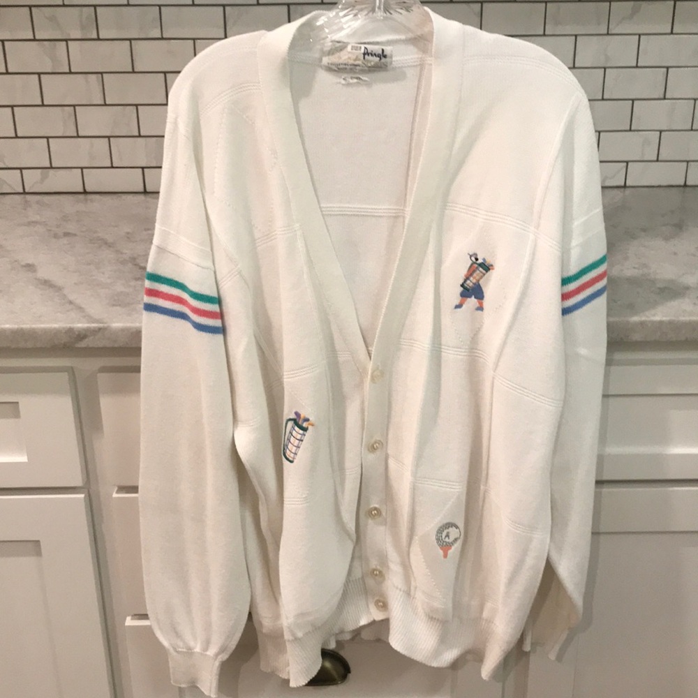 Pringle White Cardigan with Multicolor Stripes